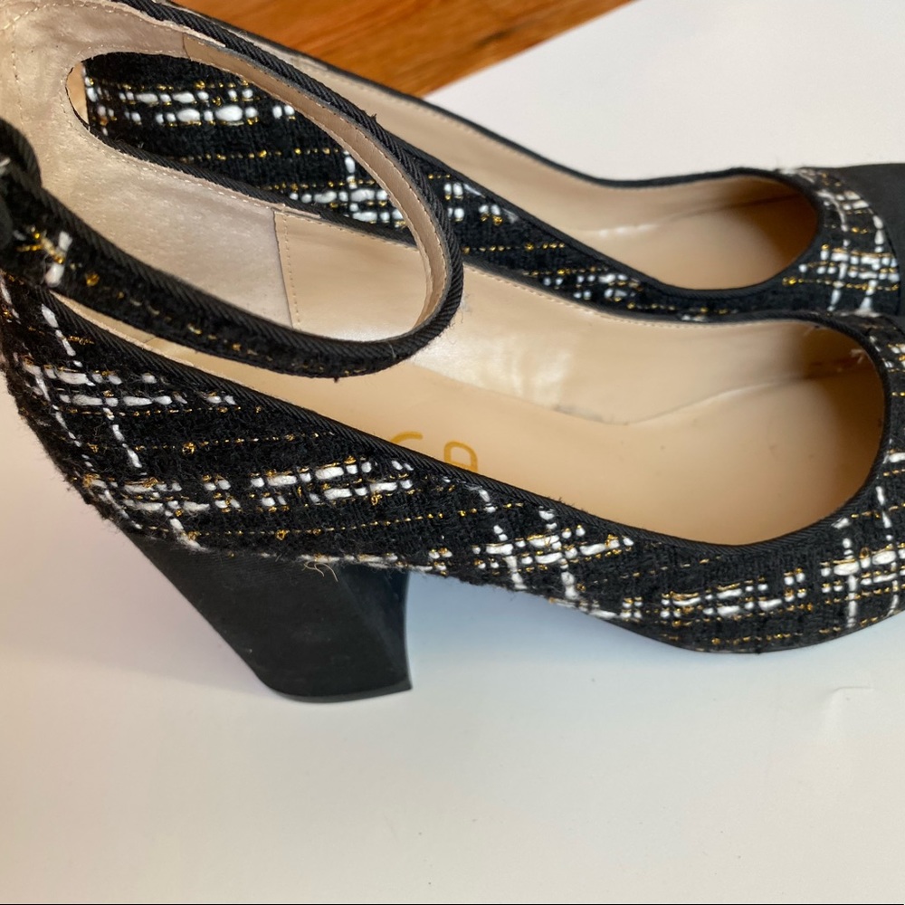 Unisa Tweed Cap Toe Ankle Strap Heel Pumps